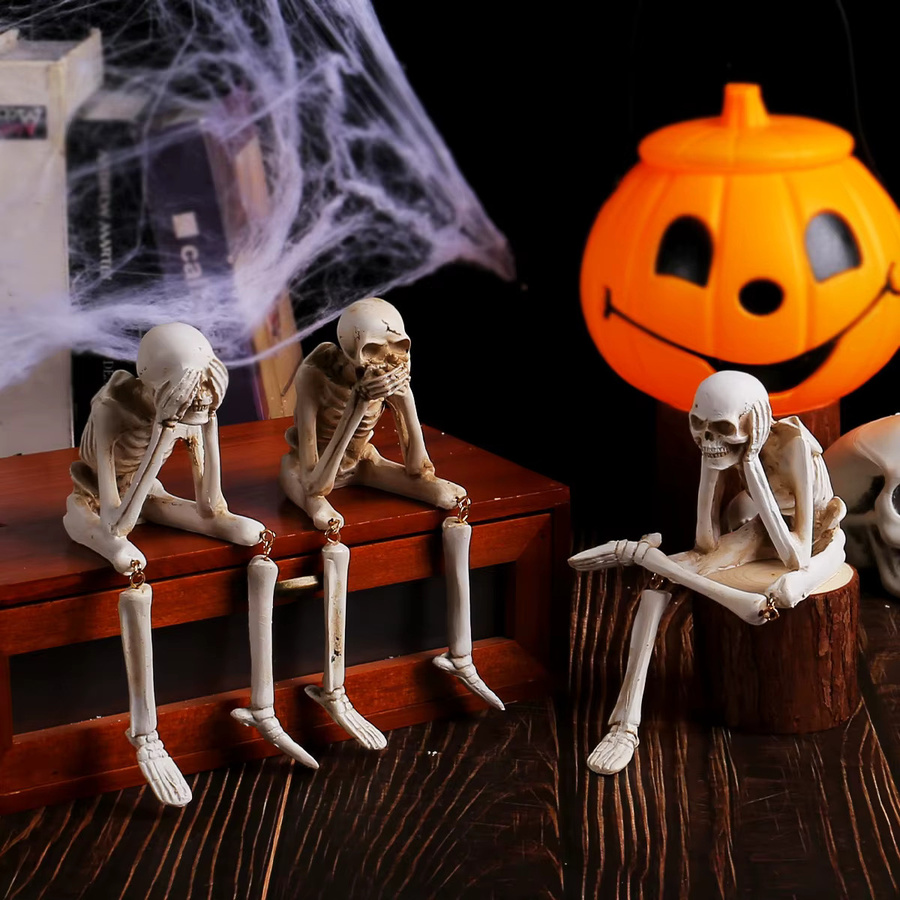 ISHOWTIENDA Halloween Skelett-Schädel Dekoration aus Harz in Weiß für Party und Garten - Bild 2