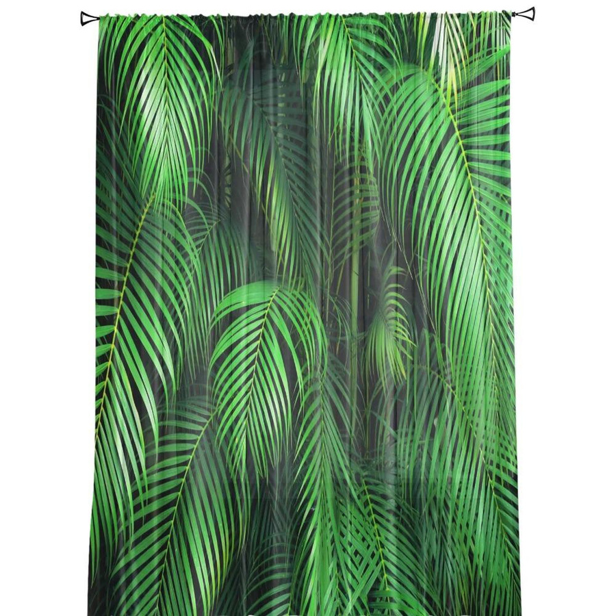 Yiran Furniture Transparentes Tüll-Fenstervorhang mit tropischem Dschungel-Blattmuster in Grün, Breite: 135 cm, Höhe: 115 cm - Bild 1