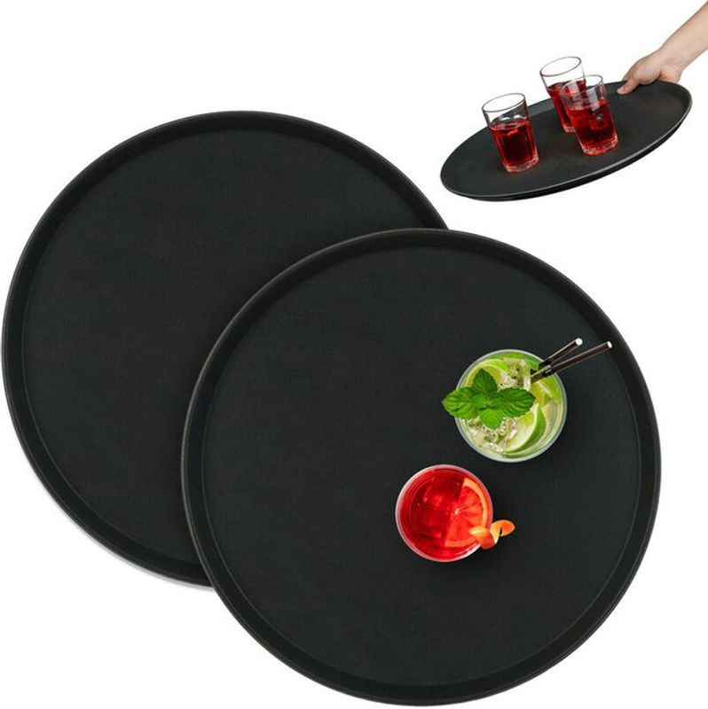 Relaxdays Serviertablett 2er Set Schwarz Rund Durchmesser: 45 cm mit rutschfester Oberfläche - Bild 1