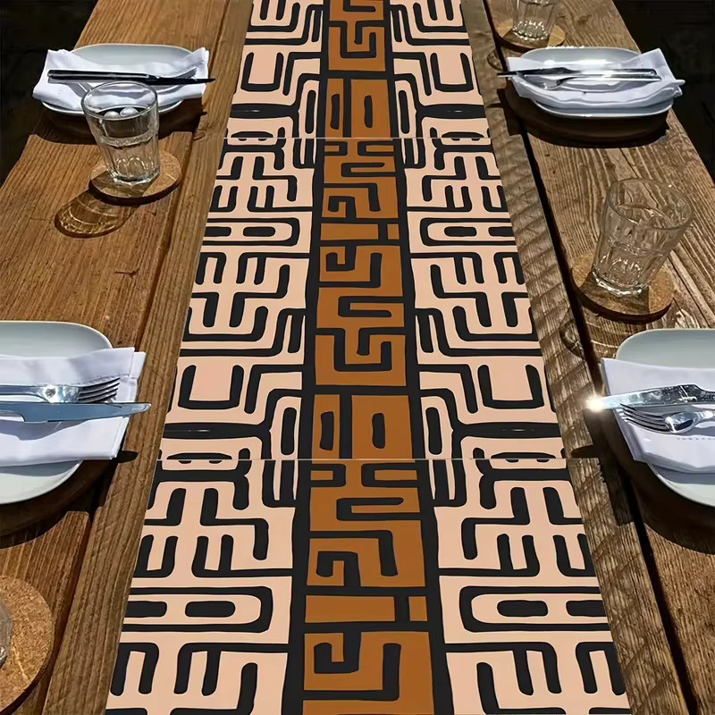 VIKAMA Tischläufer aus Leinen mit afrikanischem Tribal-Muster in Multicolour, Länge: 150 cm - Bild 3