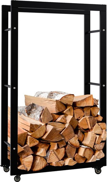 CLP Kaminholzständer Keri aus schwarzem Metall mit Rollen als modernes Kaminholzregal - Bild 1
