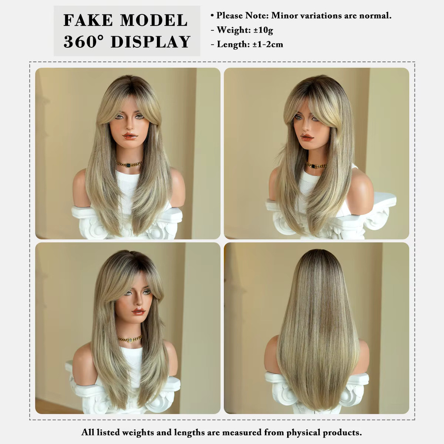 7JHH WIGS Perücke für Damen, aschblond, synthetisch, lang, glatt - Bild 3