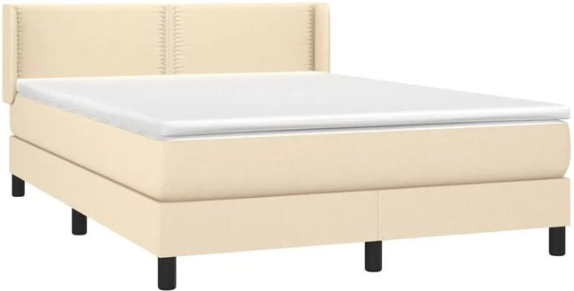 vidaXL Boxspringbett mit Matratze Creme, Hybrid-Bett mit Taschenfederkern aus Stoff und Lärchenholz, B/T/H: 140 x 200 x 78 cm - Bild 1
