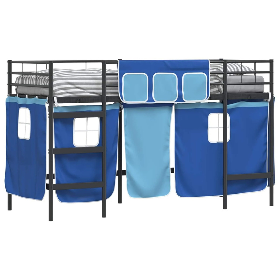 vidaXL Kinder Loft Bettgestell aus Metall mit Vorhängen Schwarz und Blau H: 194 cm, B: 90 cm, T: 116 cm - Bild 2