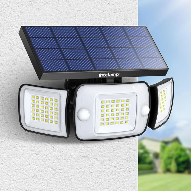 Intelamp Solarleuchten für den Außenbereich mit Bewegungsmelder und 3 Modi, IP65 wasserdichte Wandleuchte in Schwarz für Garten, Hof und Garage - Bild 1