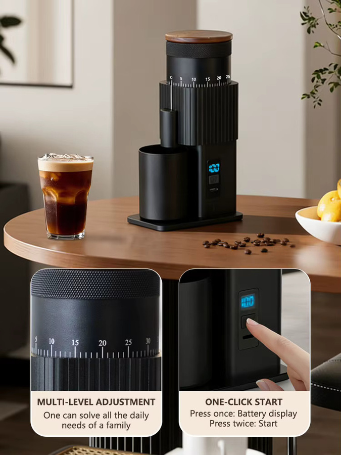 Elektrische Kaffeemühle von CF Wisdom, tragbare USB-aufladbare Gratmühle in Schwarz - Bild 5