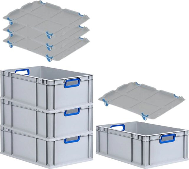 PROREGAL Spar Set 4x Eurobox Nextgen Color mit Auflagedeckel und Schiebeschnappverschlüssen, Blau, H x B x T: 22 x 40 x 60 cm - Bild 1