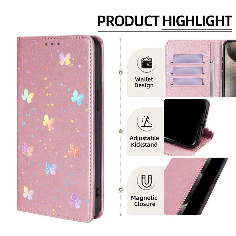 Samsung Ledertasche mit Schmetterlingsmuster als Wallet Flip Cover in Grün für Galaxy S25 Ultra S25 FE S24 S23 S22 Plus A56 A36 A26 A17 A07 - Bild 2