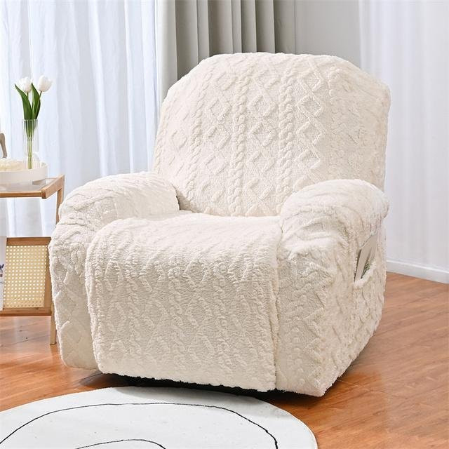 Elastischer Sesselbezug mit geteiltem Design in Weiß für Einzelsessel und Liegestühle aus Polyester-Baumwoll-Mischung - Bild 1