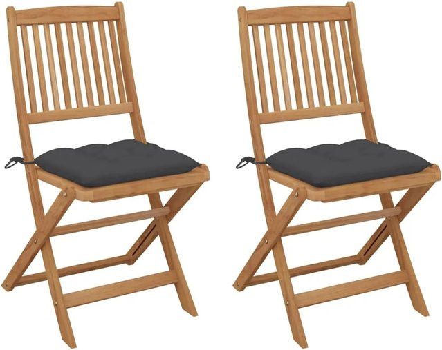 vidaXL Set aus 2 klappbaren Gartenstühlen aus Akazienholz mit Kissen in Anthrazit und Ölfinish - Bild 1