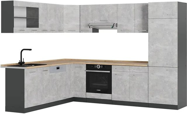 Vicco R-Line Eckküche modern in Anthrazit und Grau, B/T/H: 227 x 287 x 207 cm - Bild 1