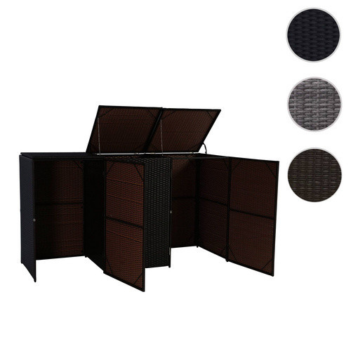 MVG Mülltonnenverkleidung MVG-E25 aus Poly-Rattan und Stahl in Braun, B/T/H: 195 x 66 x 110 cm, für 3 x 120 L Mülltonnen - Bild 2