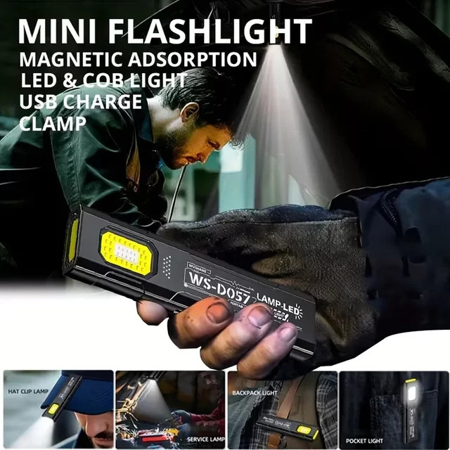 NEWBIRTH LED-COB Schlüsselanhänger-Taschenlampe in Schwarz mit Magnet und USB-Wiederaufladung - Bild 1