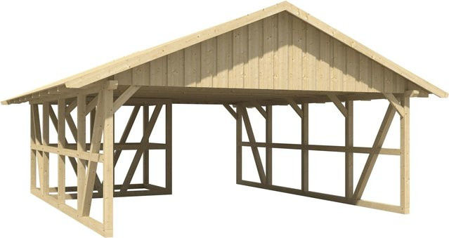 Skan Holz Carport Schwarzwald aus Fichtenholz mit Dachschalung und Abstellraum in Natur, B: 684 cm, T: 772 cm - Bild 1