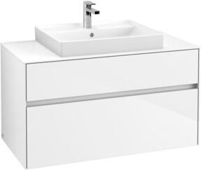 V&B Waschtischunterschrank Collaro in Weiß glänzend mit Waschtisch und LED-Beleuchtung 7,3 W, B/T/H: 100 x 54,8 x 50 cm - Bild 1