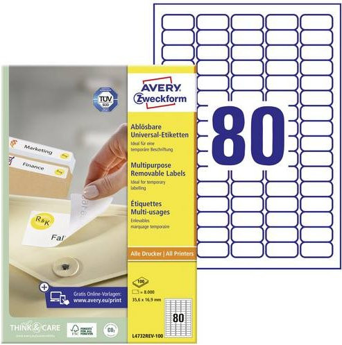Avery Zweckform Universal-Etiketten L4732REV-100 Weiß, B/H: 35,6 x 16,9 mm - Bild 1