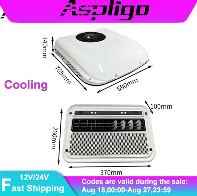 Aspligo Elektrische Wohnmobil-Klimaanlage 12V 13500BTU Dachklimaanlage in Weiß für Wohnmobile, LKW, Camper, Vans und Wohnwagen - Bild 1