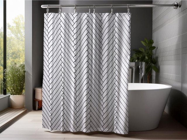 Grana Home Duschvorhang mit beschwertem Saum, wasserdicht und schimmelresistent, Weiß/Schwarz, B: 200 cm, H: 240 cm - Bild 1