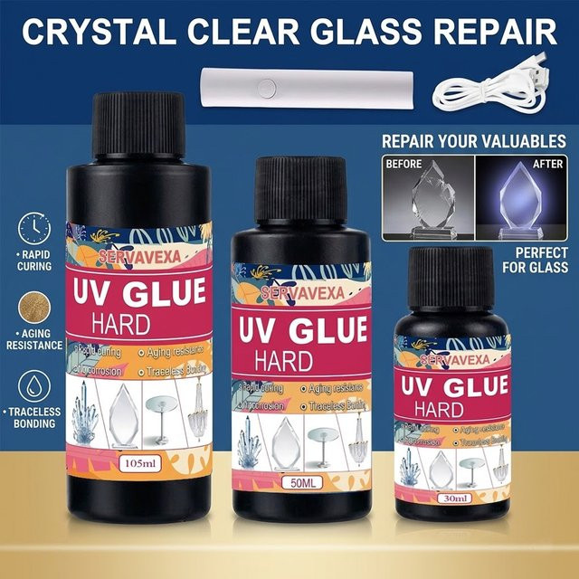 SERVAVEXA UV-Kleber Set mit UV-Licht für DIY Schmuckherstellung und Basteln, klarer Harzkleber für Kristallglas, 6 ml - Bild 1