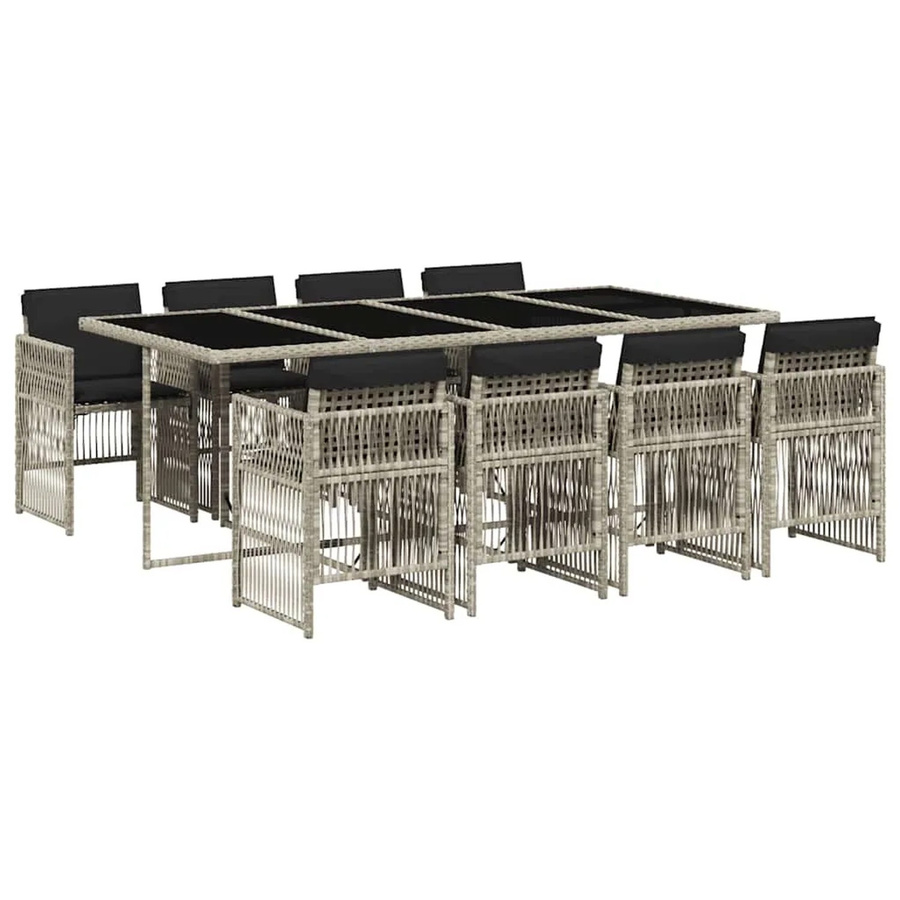 vidaXL 9-teilige Garten-Essgruppe aus Poly-Rattan mit Kissen in Anthrazit und Hartglas-Tischplatte - Bild 2