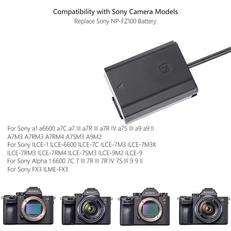 Sony NP-FZ100 Dummy-Akku-Adapter in Schwarz für Sony Alpha Kameras wie A7IV, A6600, A7SIII, A7C, A1, FX3, A7RIII, A7RIV, A9, A9R und A9S - Bild 5