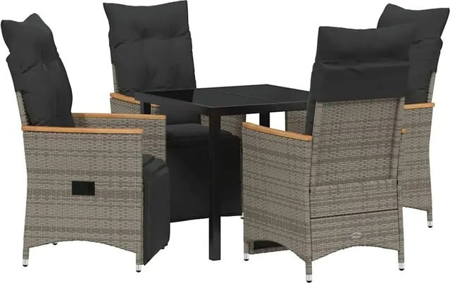 vidaXL Garten Essgruppe aus Poly Rattan und Stahl mit Kissen, 5-teilig, Grau, Tisch B: 80 cm, T: 73 cm, H: 80 cm - Bild 1