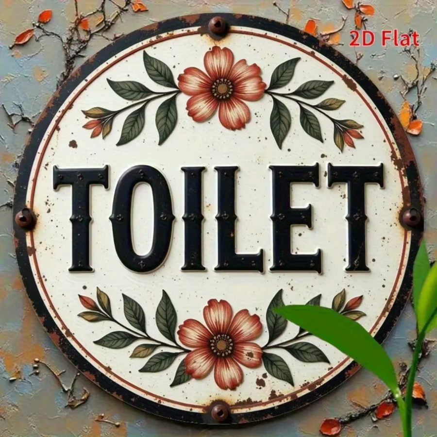 HELLOYOUNG Vintage Toilettenschild Retro Badezimmer Dekor aus Holz und Metall, Weiß, Durchmesser: 20 cm - Bild 5