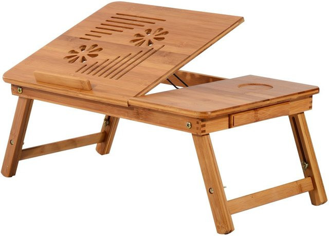 Aosom Homcom Laptoptisch aus Bambus in Braun, höhenverstellbarer Klapptisch und Betttisch mit neigbarer Platte - Bild 1