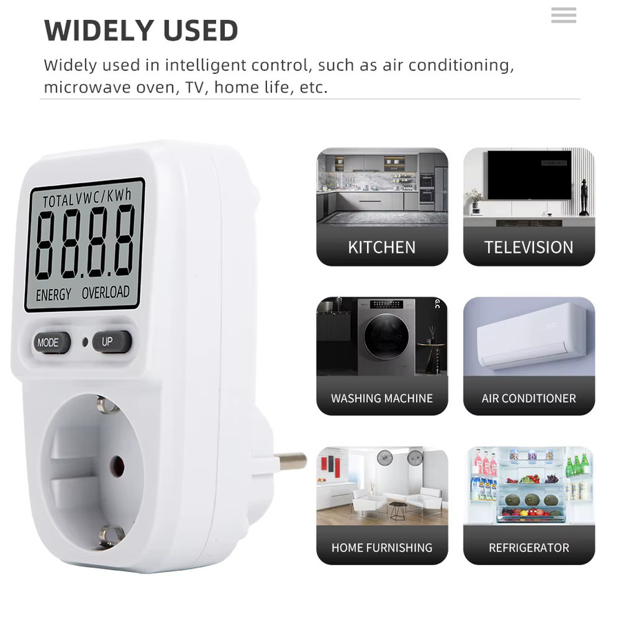 JUANJUAN Strom Power Meter Wattmeter mit LCD-Anzeige in Weiß zur Messung des Energieverbrauchs für EU und FR Steckdosen - Bild 4