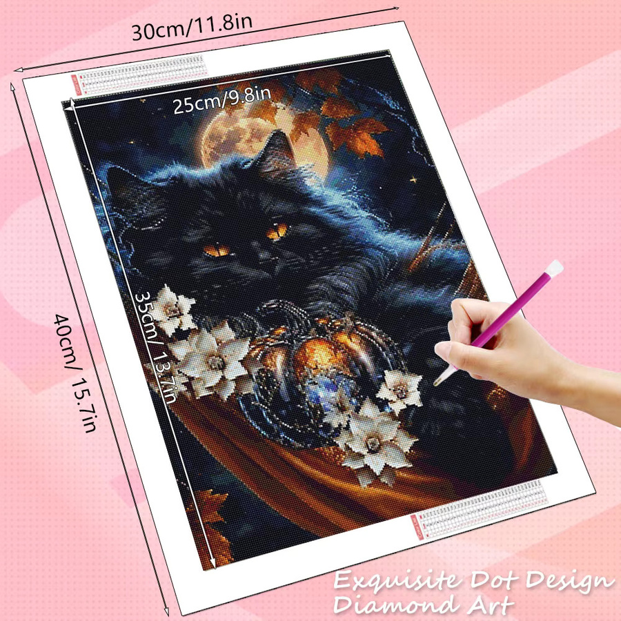 HUACAN Diamant-Mosaik-Kunst Set Katze mit Gänseblümchen in Schwarz und Multicolour, 5D DIY Malerei für die Wanddekoration - Bild 2