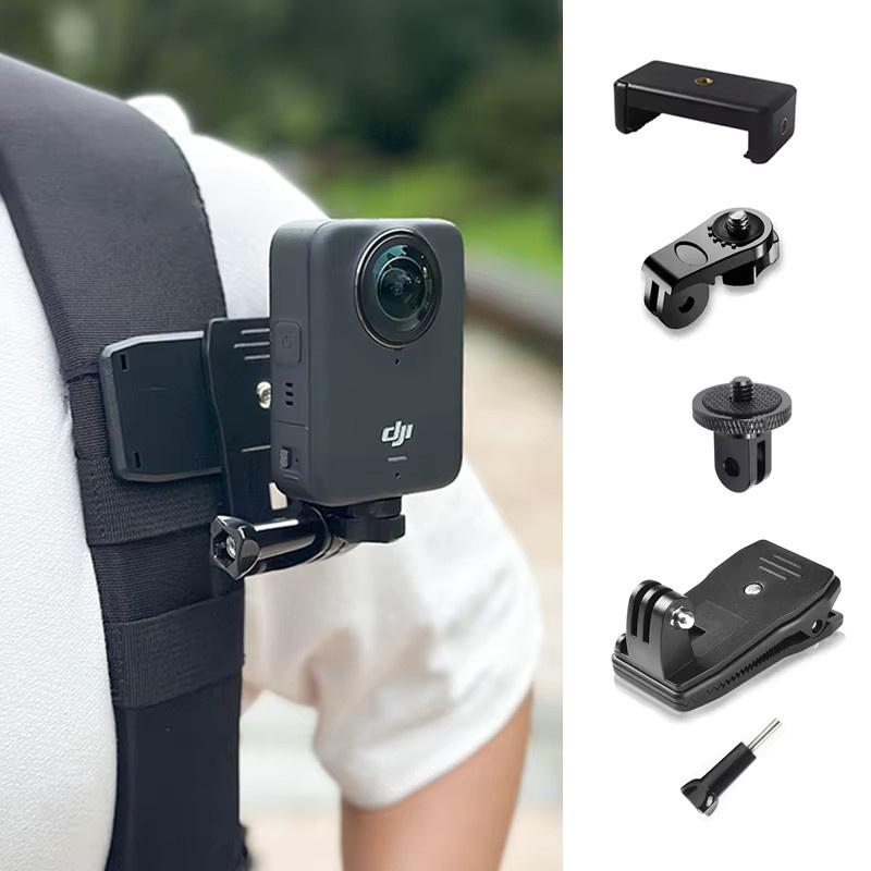Schulter-Kameragurt und Rucksack-Clip für GoPro Hero 13 12 11 10, Insta360 X5 X4 und DJI Action 6 5Pro 4 in Schwarz - Bild 4