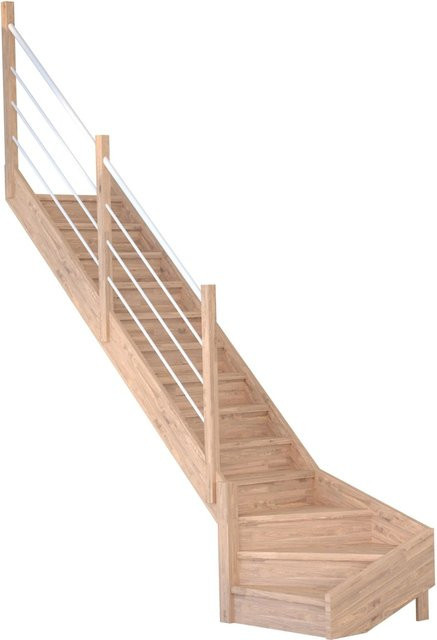 StarWood Treppe Mykonos Pro Eiche mit Holz-Edelstahl-Geländer in Weiß und Braun, Länge: 80 cm - Bild 1