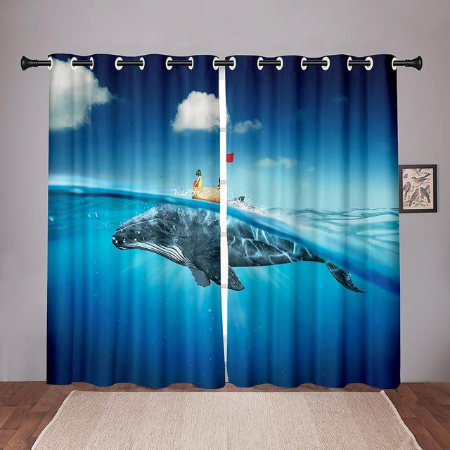 Dekorative Vorhangpaneele mit Tier-Motiven in Rosa und Blau für Kinderzimmer und Wohnzimmer, 2er-Set, B: 50 cm, H: 130 cm - Bild 1