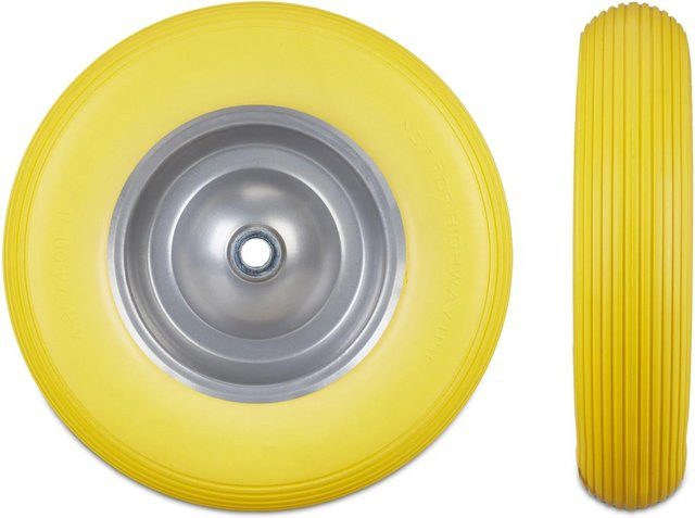 Relaxdays Schubkarrenrad aus Vollgummi in Gelb-Grau, pannensicher mit Kugellager, Durchmesser: 39 cm, Breite: 9 cm - Bild 1