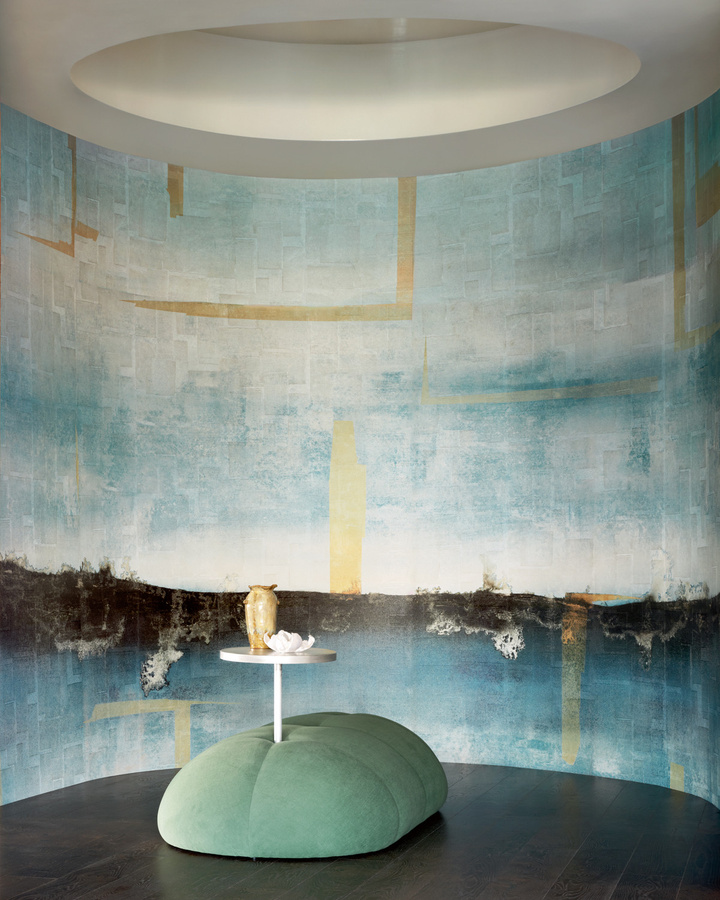 Élitis Wandbild Brumes laquées VP 1026 01 in Blau, Braun und Beige mit glänzendem Abstract-Design aus Vlies und Vinyl - Bild 1