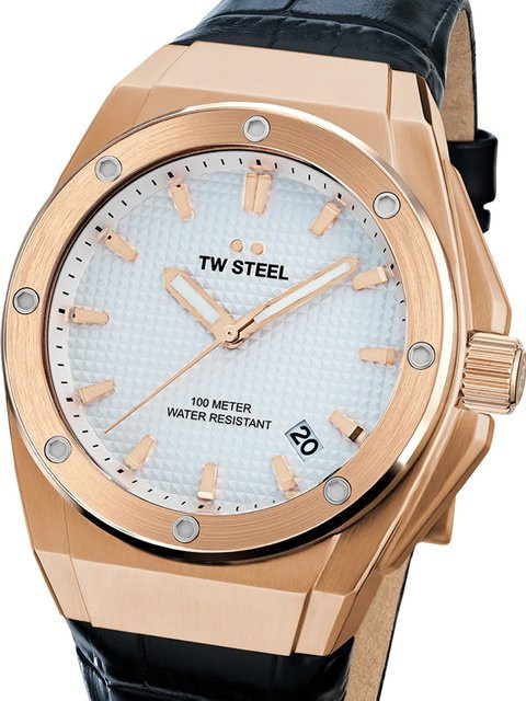 TW Steel Herrenuhr, Quarz, Edelstahl, 44 mm, Leder, Silber, 10 ATM - Bild 1