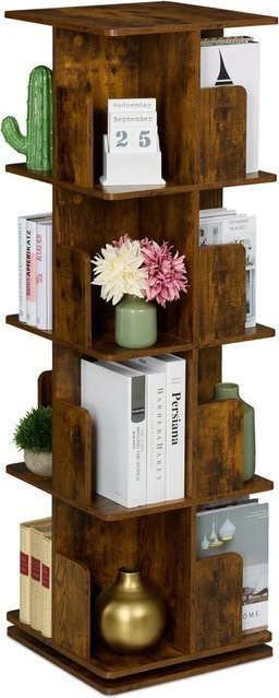 Relaxdays Bücherregal aus Holz und Metall in Braun, 360 Grad drehbar, Industrial Design, H x B x T: 125,5 x 39 x 39 cm - Bild 1