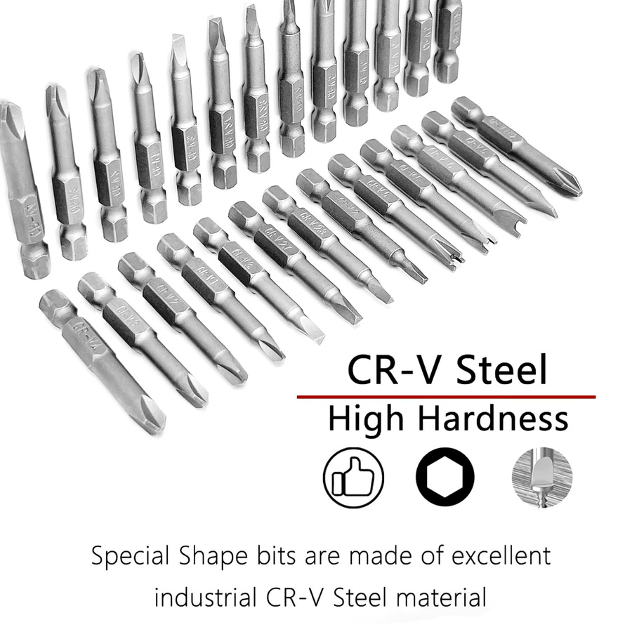 1/4-Zoll Präzisions-Schraubendreher-Bits Set mit Y, U und Dreieck-Profil sowie Sicherheitsspitze in Silber - Bild 2