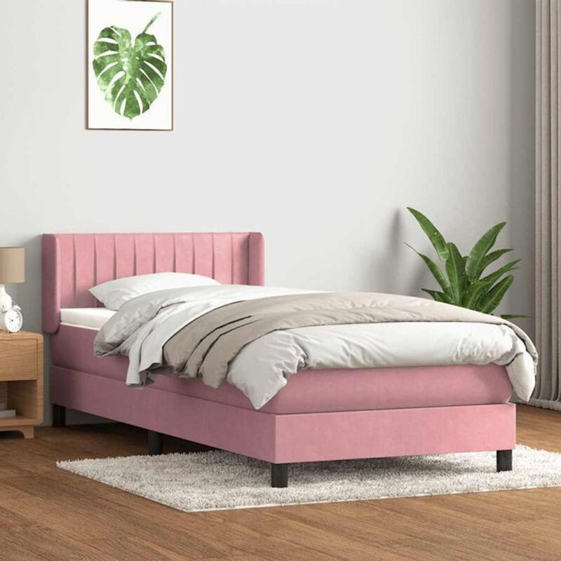 Vidaxl Boxspringbett mit Matratze in Rosa aus Samt, B/T/H: 90 x 210 cm - Bild 1