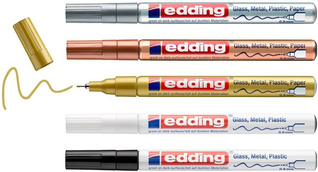 edding 780 Glanzlack-Marker Metallic 5er-Set mit Bullet-Spitze in Weiß, Gold, Silber und Multicolour für permanente Markierungen - Bild 1