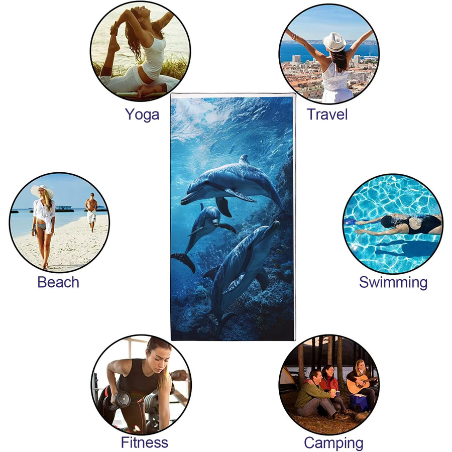 Ocean Dolphins Strandtuch für Erwachsene aus Mikrofaser, Blau, B: 140 cm, T: 180 cm - Bild 5