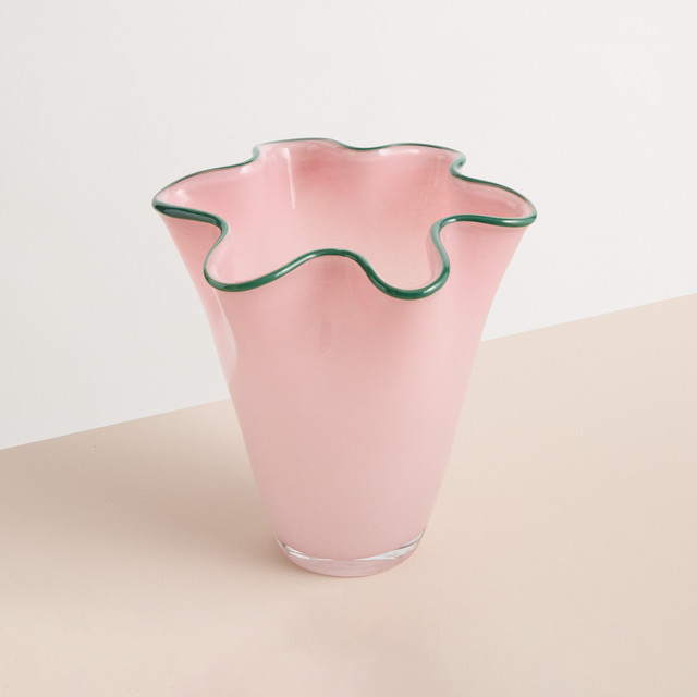 Glasvase BLUME2000 in Rosa, Grün und Weiß mit Streifen-Design für deine Frühlingsdekoration - Bild 1