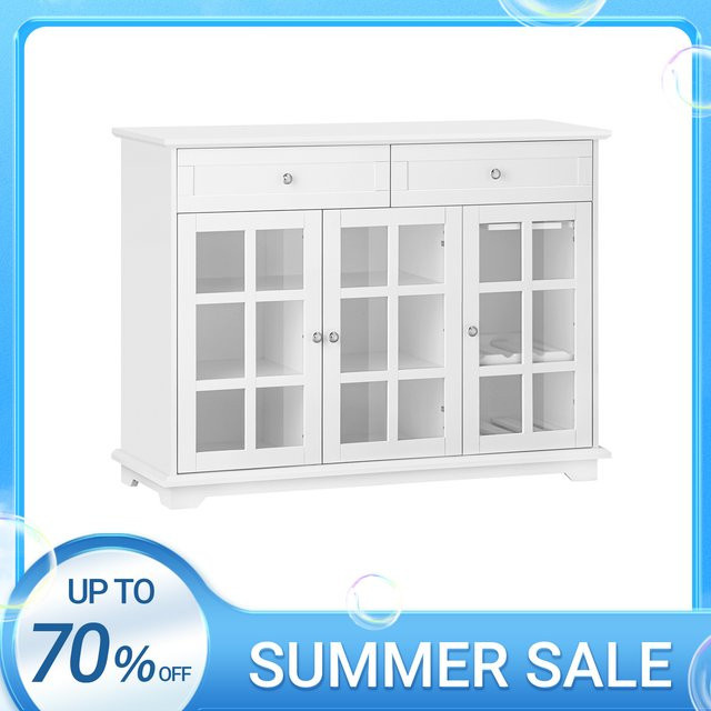 SoBuy Küchenschrank FSB77-W als Kücheninsel und Sideboard mit Glastür in Weiß, B/T/H: 119 x 40 x 90 cm - Bild 1