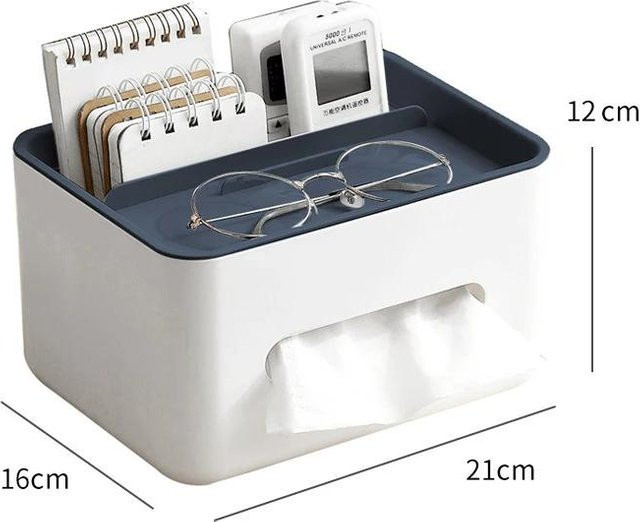 Multifunktionale Tissue Box und Desktop Organizer aus Kunststoff für Wohnzimmer, erhältlich in Grau, Blau oder Weiß - Bild 1
