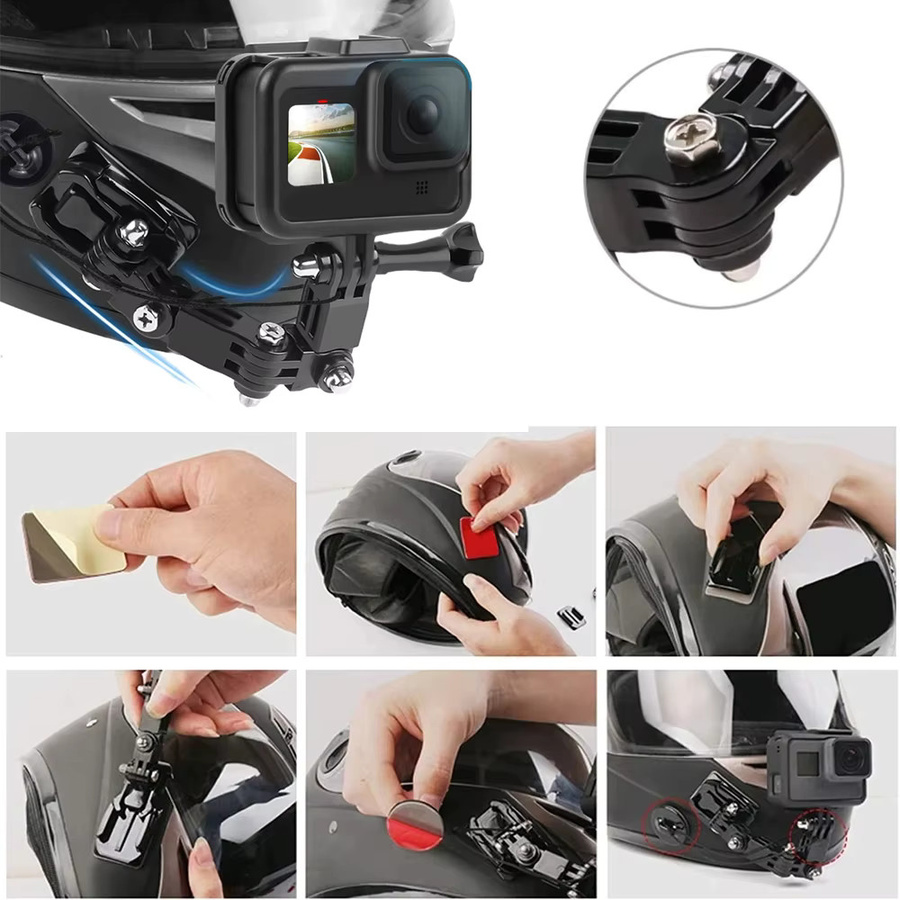 Motorrad Helm Halterung Zubehör Kit für GoPro, Insta360, DJI Osmo Action und andere Action Cameras in Schwarz - Bild 5