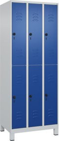 C+P Doppelstock-Spind Classic PLUS mit 3 Abteilen, Füße, Grau/Blau, B/T/H: 195 x 75 x 50 cm - Bild 1