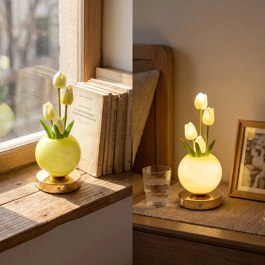 SerRickDon Tulpe LED Nachtlicht USB aufladbare Schreibtisch Dekor Lampe, Simulation Bouquet Tischlampe für Schlafzimmer, B/T/H: 32,0 x 12,0 x 12,0 cm - Bild 2