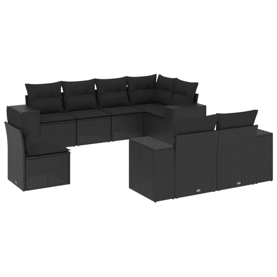 vidaXL 8-teilige Garten-Sofagarnitur in L-Form aus Poly-Rattan in Schwarz mit UV-beständigen Kissen - Bild 2