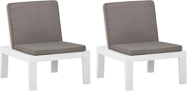 Furnicato Gartenstuhl Set aus Kunststoff mit Auflagen in Weiß, 2 Stück - Bild 1