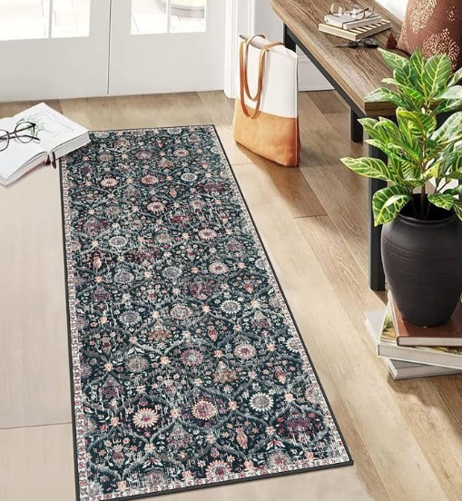 Marokkanischer Vintage-Läuferteppich in Schwarz und Beige für Flur, Küche, Schlafzimmer oder Badezimmer, B/T: 120 cm - Bild 1